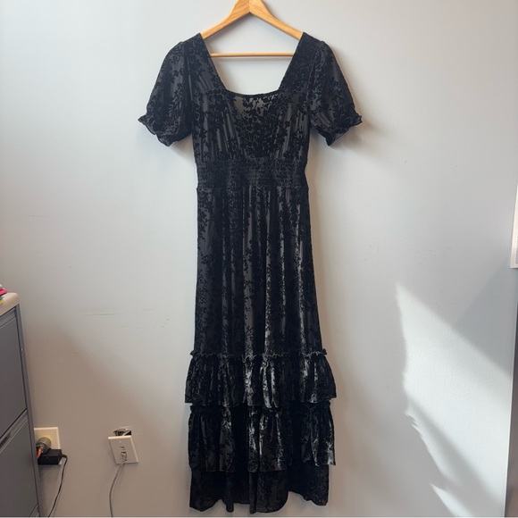 Disturbia Lilias Devoré Tiered Maxi Dress size 2 Black Velvet Goth Whimsygoth - Picture 8 of 14